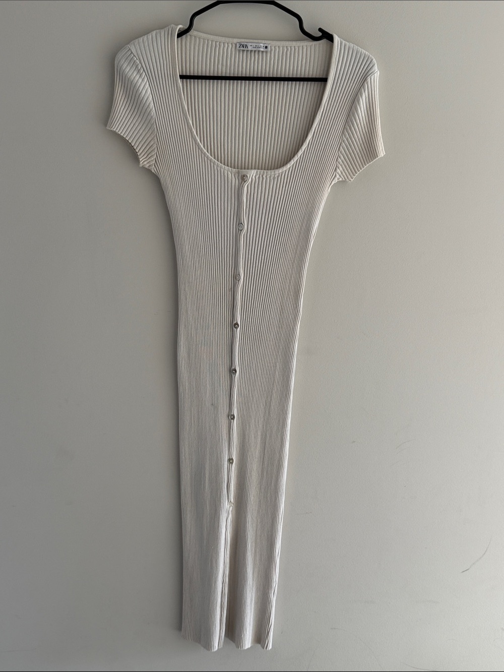 Zara Cream Ribbed Button-Front Tunic Top